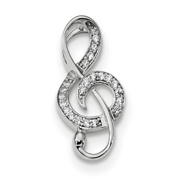 Sterling Silver CZ Treble Clef Slide Pendant 23x10mm Sterling Silver CZ Treble Clef Slide Pendant 23x10mm